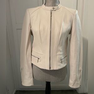 WHBM Ivory Leather Jacket Like New - Medium.